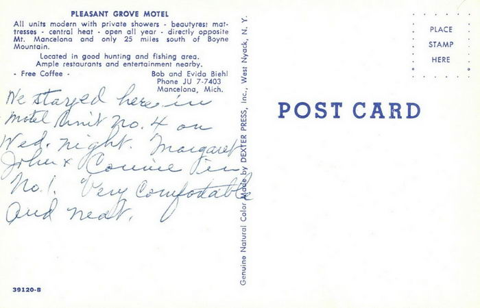 Pleasant Grove Motel (Mancelona Motel) - Old Postcard